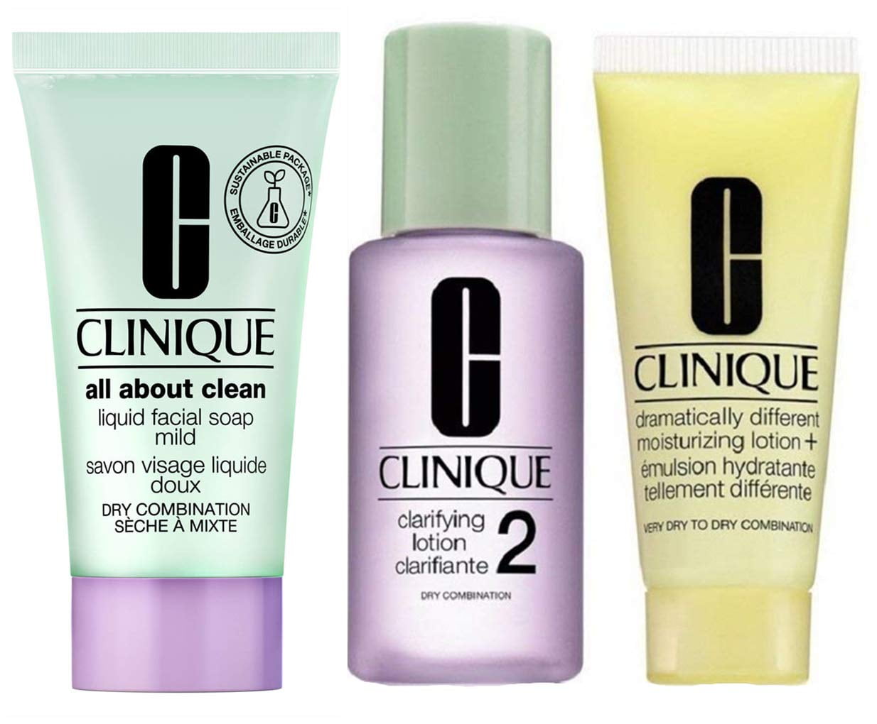 Clinique 3 Step Travel Size Set for Dry Combination Skin, Facial Soap