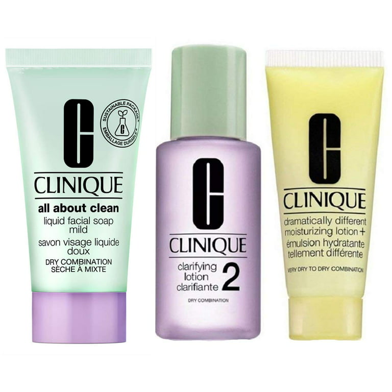 Clinique 3 Step Travel Size Set Dry Combination Skin, Facial Soap Mild 1 oz + Clarifying Lotion 2 1oz + DDML+ 0.5oz - Walmart.com