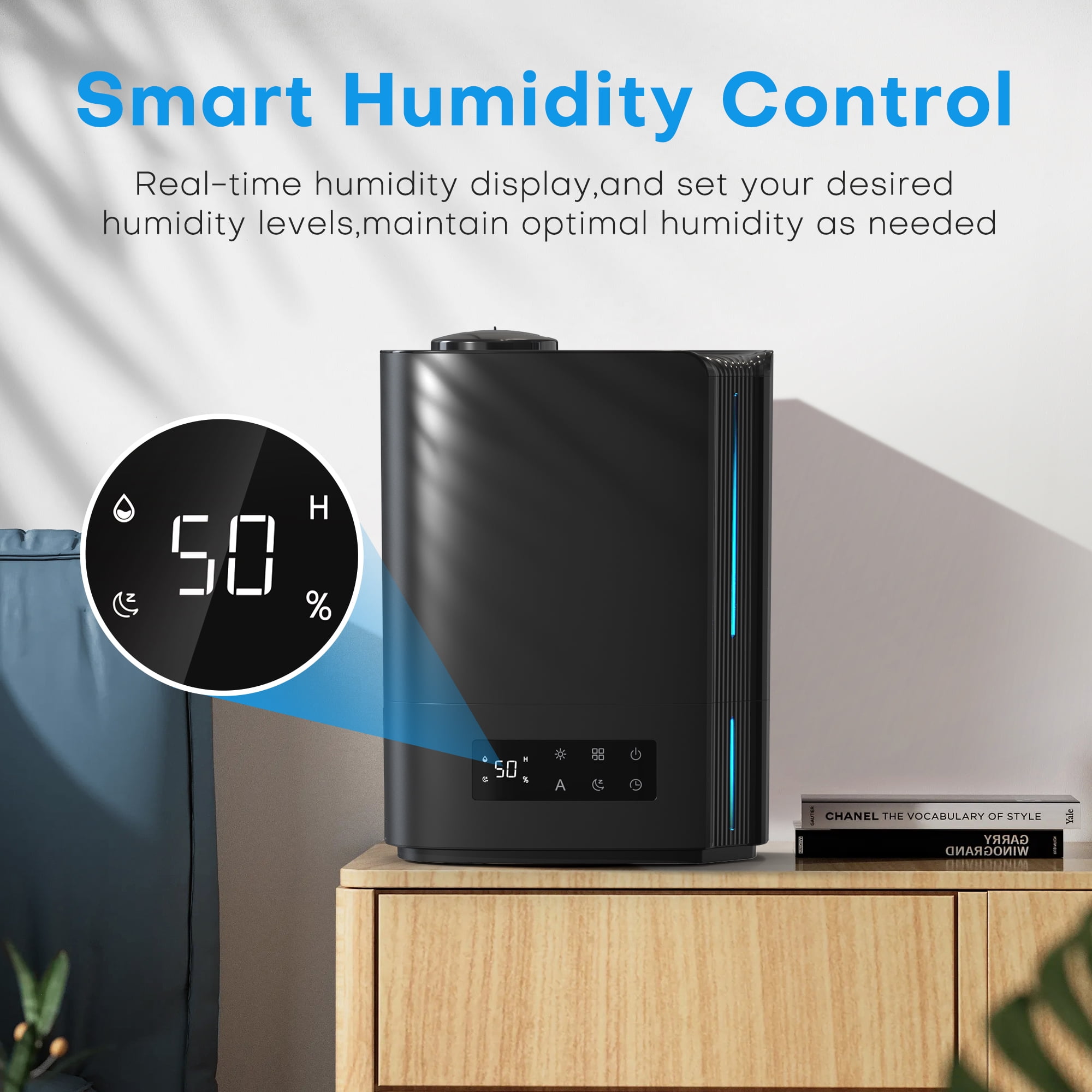 ALROCKET 6L Humidifier, Cool Mist Humidifiers for Bedroom Large Room Home,Top Fill, Smart Humidity Control,Oil Diffuser,Timer, Black