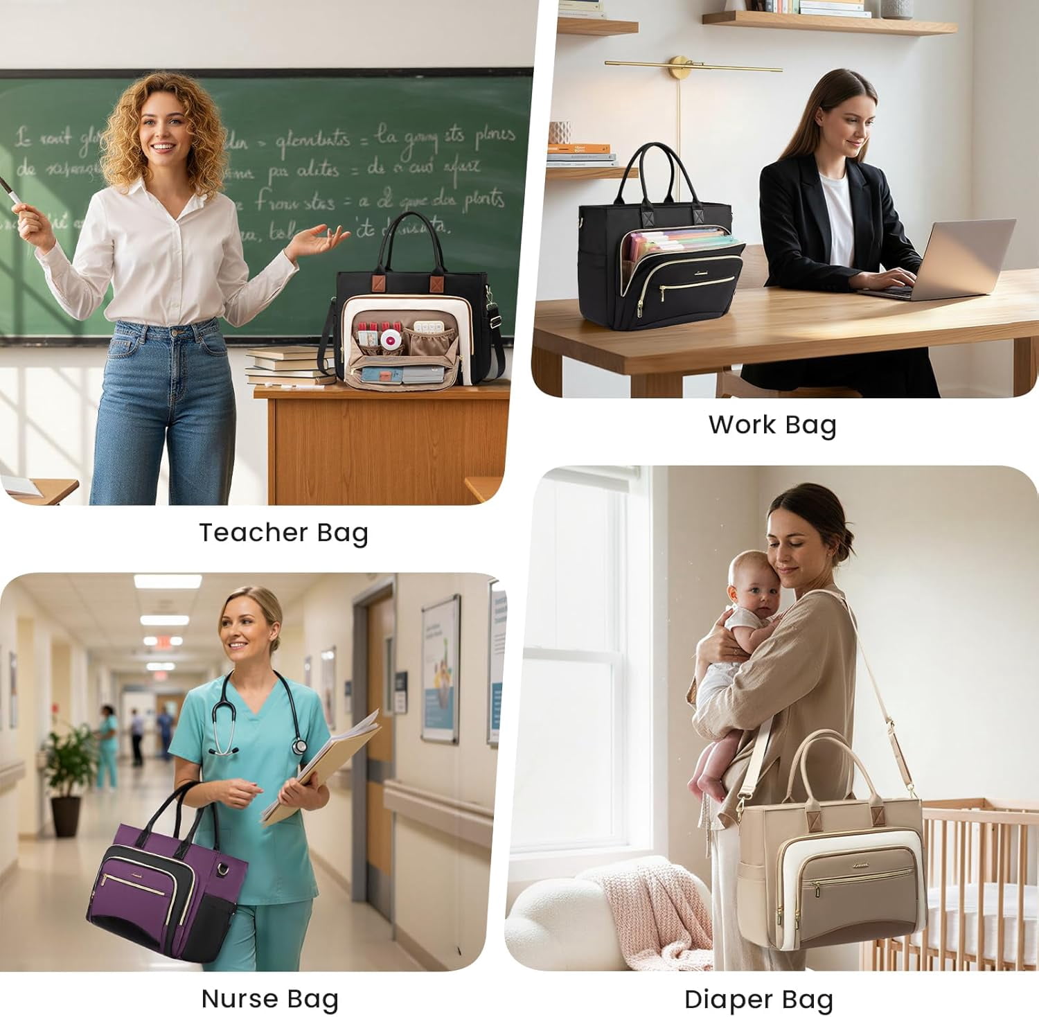 LOVEVOOK Work Tote Bags for Women,Laptop Tote Bag for Women With Large Cup Holder,Teacher Nurse Bags With Accordion File Organizer Pocket,Multi-Pockets Professional Briefcase Business Purses Handbag