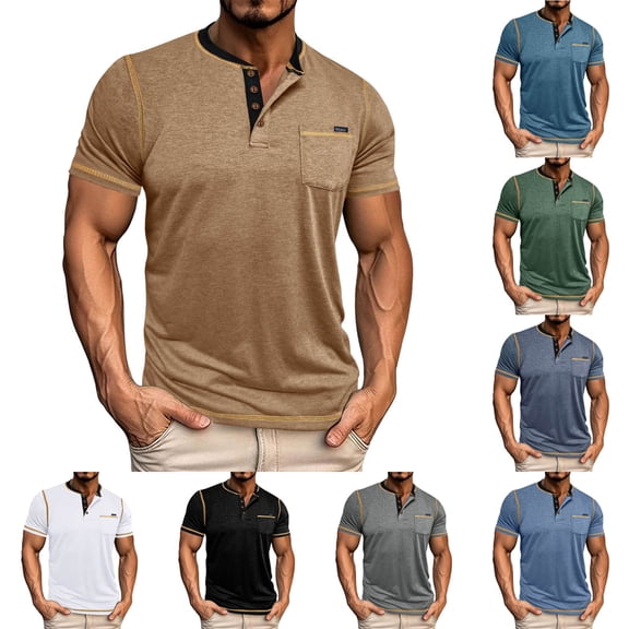 FRSASU Men's Henley Shirts Short Sleeve Casual Basic T-Shirts Fashion Classic Lightweight Button Tee Tops White