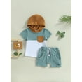 thumbnail image 2 of Wassery Toddler Baby Boys Summer Outfts Short Sleeve Patch Color Hooded Tops + Drawstring Solid Color Shorts 2Pcs Casual Clothes Set 0-3T, 2 of 9