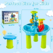 FVLOENG Sand and Water Table for Toddlers 1-3 with Stool, Kids Sensory Activity Table for Water, Sand & Snow Play, Outdoor Backyard Beach Toy, Blue
