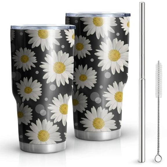 Daisy Floral Tumbler with Lid and Straw Stainless Steel 30oz Daisy Tumbler Cup Insulated Daisy Water Bottle Cups Coffee Tumbler Travel Mug Gifts for Women