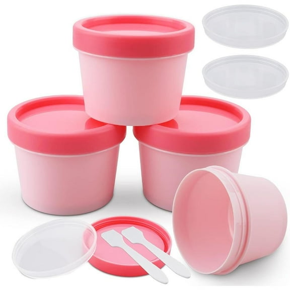 4 Pcs Leak Proof Plastic Cosmetic Jars, 3.4oz/ 100ml Leak Proof Plastic Refillable Travel Containers, for Creams, Lotions and Beauty Products, with 2 Pieces Spatulas