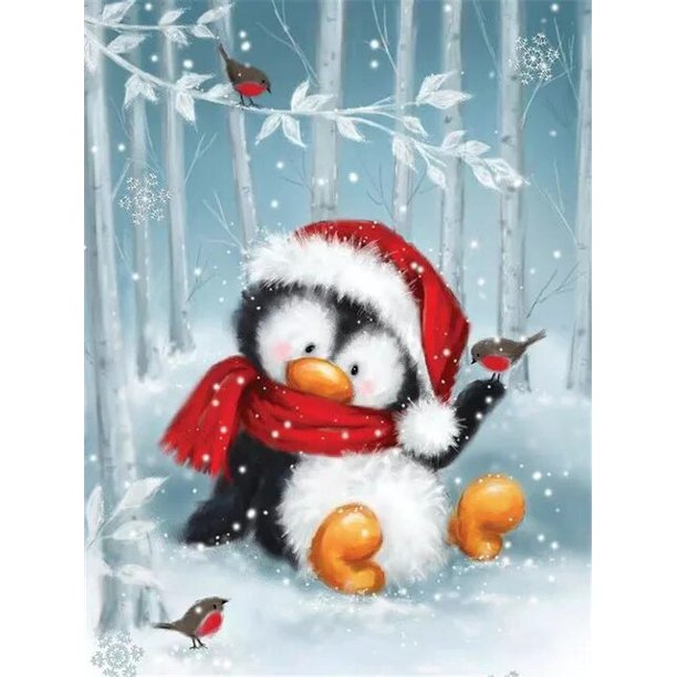 HOMFUN-pintura de diamante redondo/cuadrado completa, cuadro artesanal 5D, punto de cruz bordado 3D de "pingüino de Navidad de invierno", regalo para decoración del hogar
