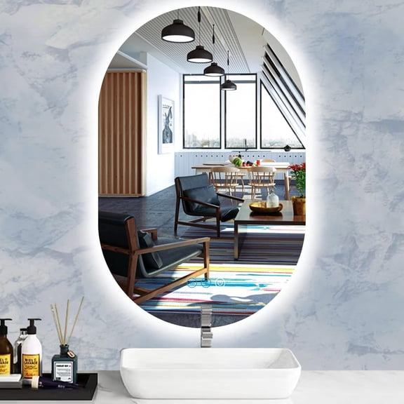 16" X 24" Backlit Oval Bathroom Vanity Mirror with Lights Oval Lighted Mirror for Bathroom Anti Fog 3 Color Dimmable Wall Mounted Frameless Backlit Light up Smart Ovals LED Bathroom Mirrors