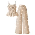 thumbnail image 6 of Pandaie Tween Girls Clothes Summer 2 Piece Outfit Set Ruffle Cami Top Wide Leg Pants with Pockets Fashion Casual Clothes Khaki,13-14 Years, 6 of 7
