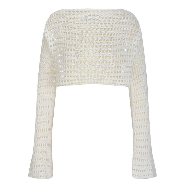Elainilye Fashion Plain T Shirts For Women Irregular Perforated Hollow  Knitted Overwear Woolen Top 