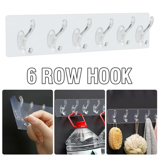 Ganchos de pared de PVC transparente - Ganchos adhesivos multiusos pack de 6 para organización de baños, cocina y hogar - Sin daños, impermeables y reutilizables