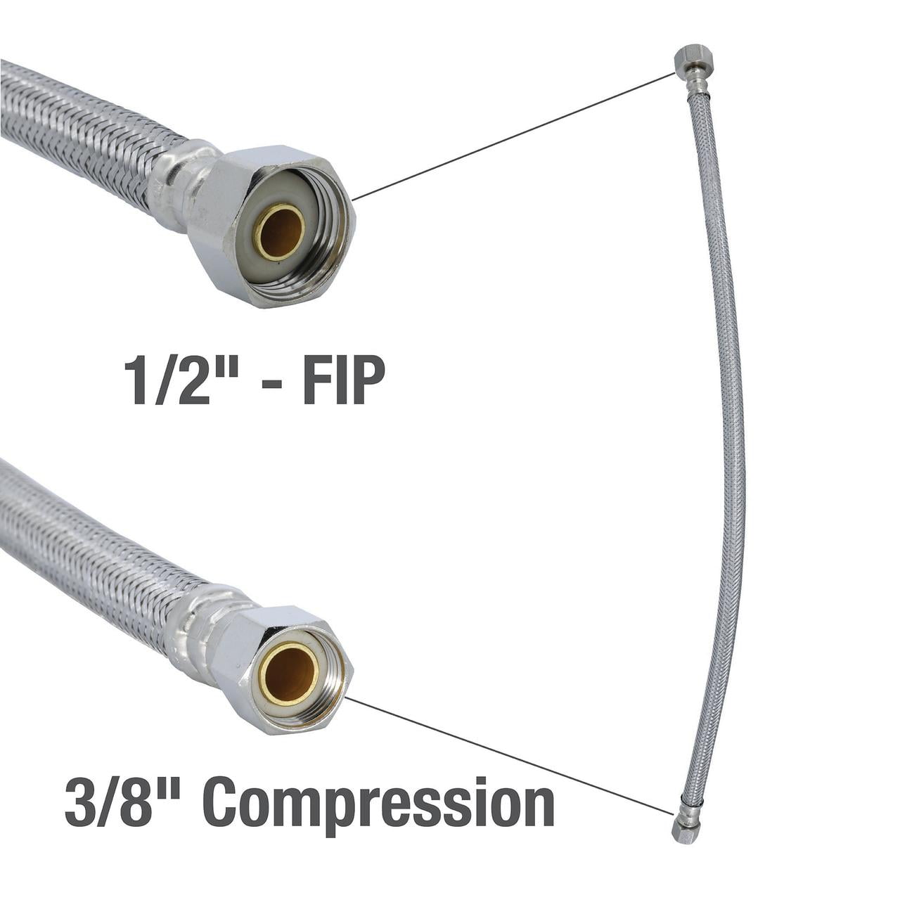 (2 pack) Mainstays 20 inch Stainless Steel Faucet Supply Line Hose, 1-Pack, New (59831)