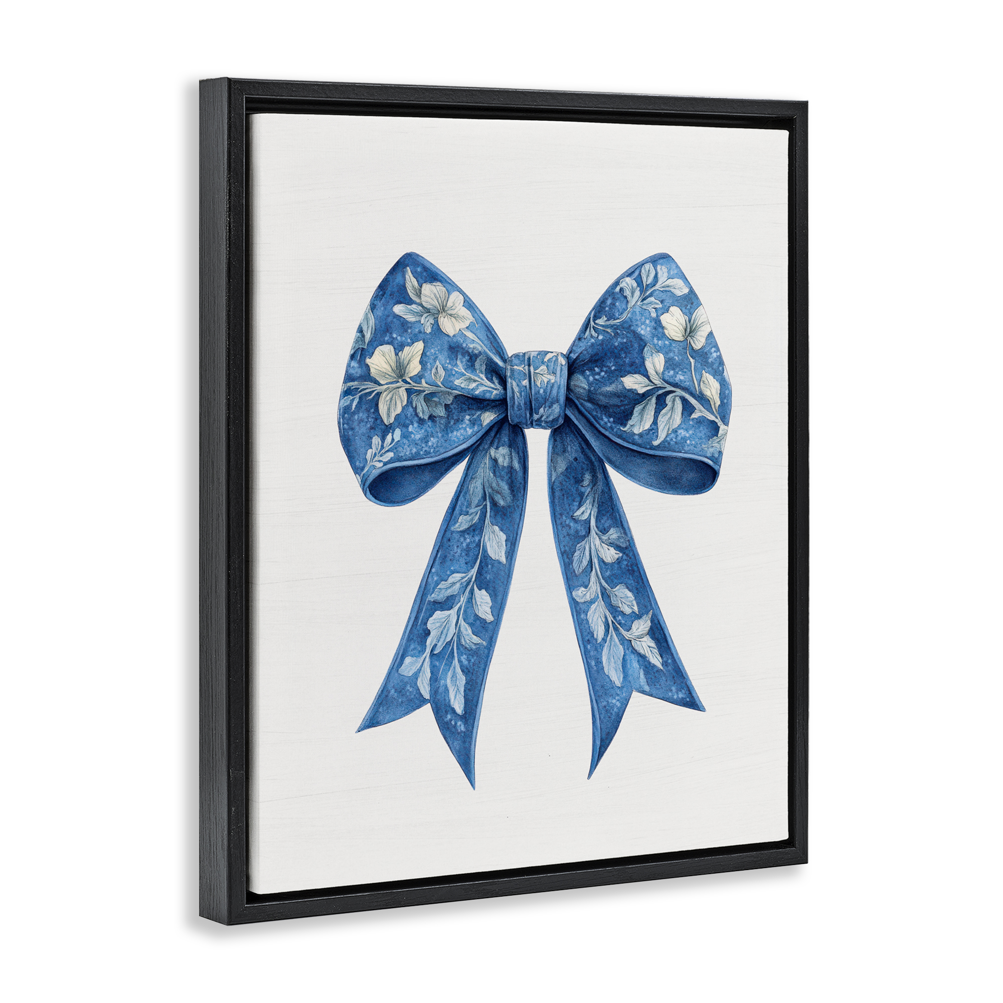 Intricate Florals Ribbon Black Framed Floater Canvas Wall Art, design by Lettered and Lined