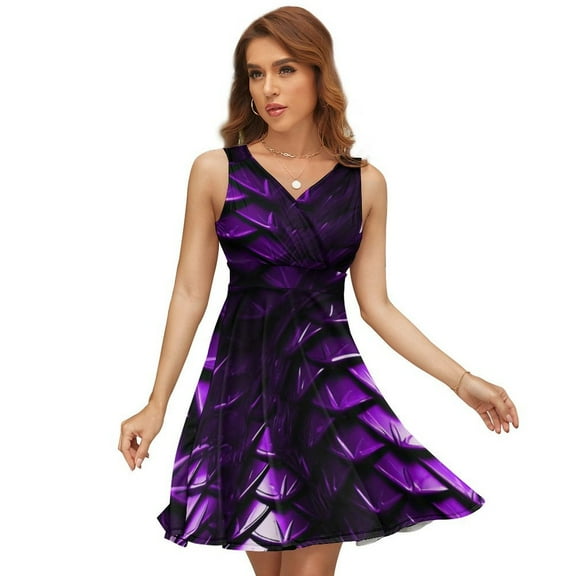 Purple Dragon Scales Women's Tank Dress V Neck Sleeveless Summer Sundress