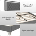 thumbnail image 2 of Noble House Queen Upholstered Bed Frame with LED Lights, Modern Velvet Platform Bed with Tufted Headboard, Gray, 2 of 7