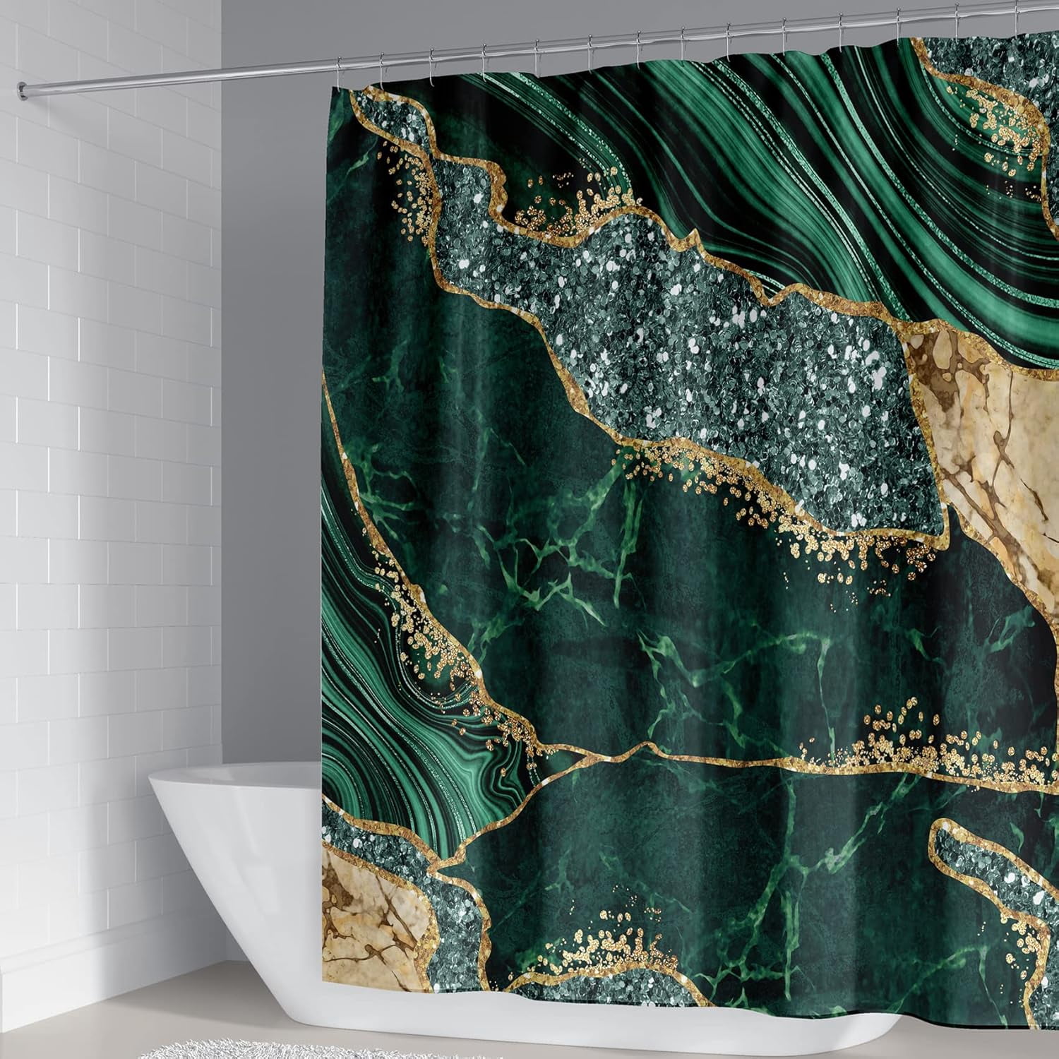 4PCS Marble Shower Curtain Sets, Modern Bathroom Sets With Toilet Lid Rug, Contour and Bath Mat, Luxury Bathroom Decor with 12 Hooks