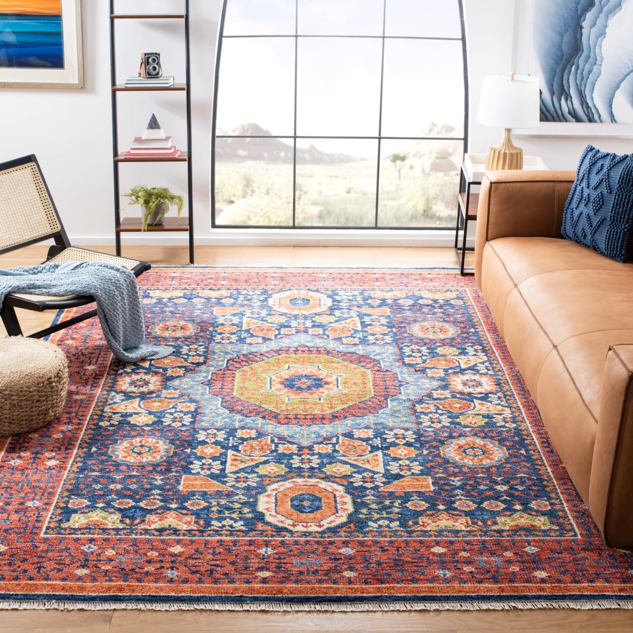 SAFAVIEH Sparta Siomha Geometric Polyester Shag Area Rug, Ivory/Beige, 4' x 6'