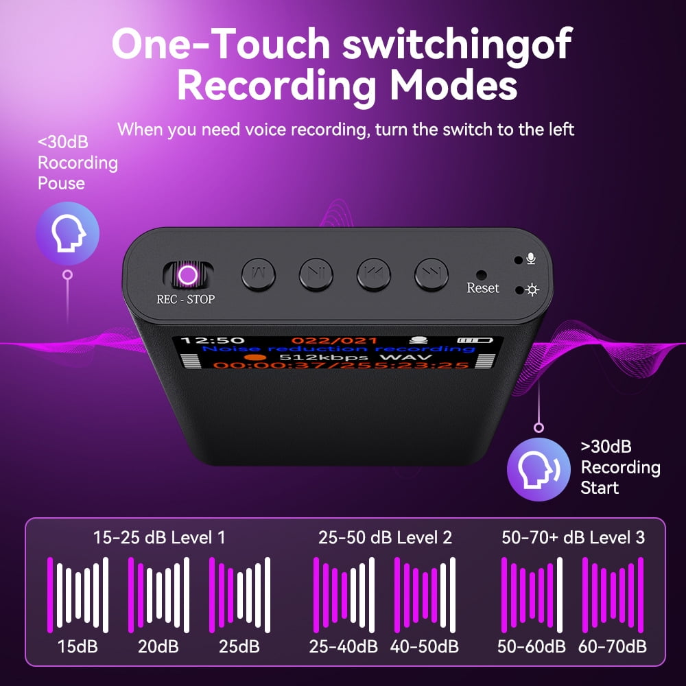 Magnetic Voice Activated Recorder With Screen- (8500 Hours) Voice Recorder with DSP 4.0-AI Noise Cancellation-64GB Portable Recording Device,Voice Recorder with Playback for Work, Meetings, Lectures