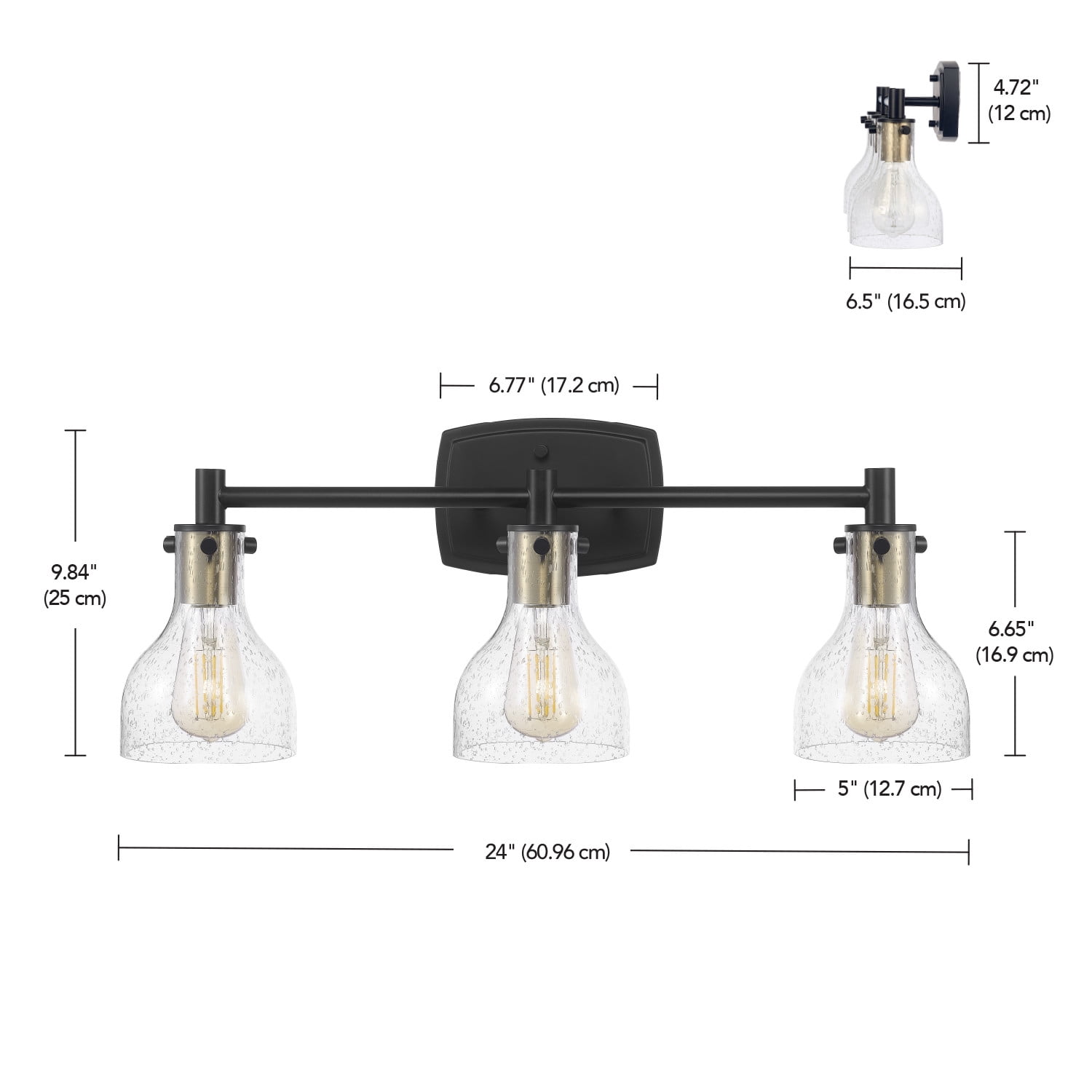Globe Electric Modern Farmhouse Style 5-Piece Matte Black Bath Set with 24" 3-Light LED Vanity Light