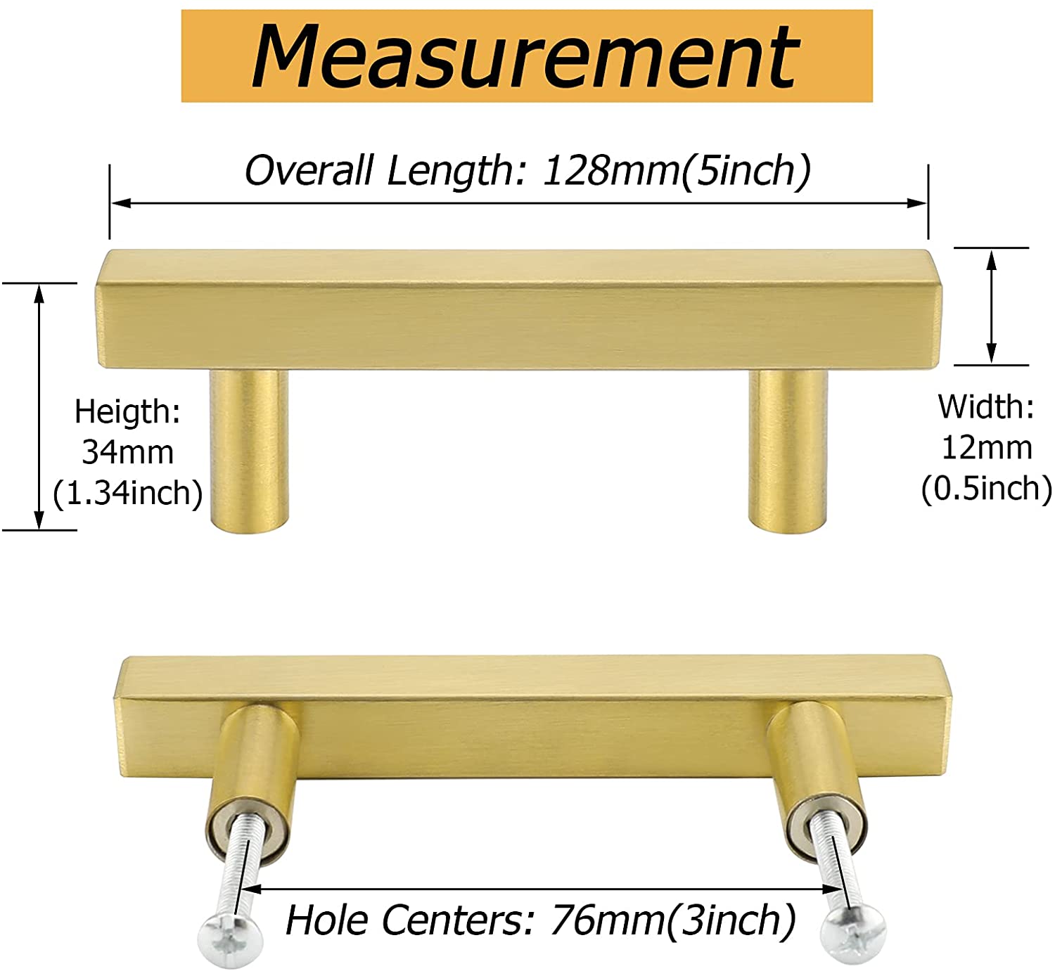 Goldenwarm 10 Pack Gold Cabinet Pulls Kitchen Hardware Square Cabinet Handles Door Handles Bathroom Furniture Pulls 3 inch Hole Centers