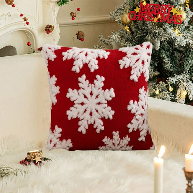 Funda de almohada navideña | Funda de cojín festiva | Funda de almohada decorativa de terciopelo con diseño de copos de nieve y árboles para sofá cama y sala de estar