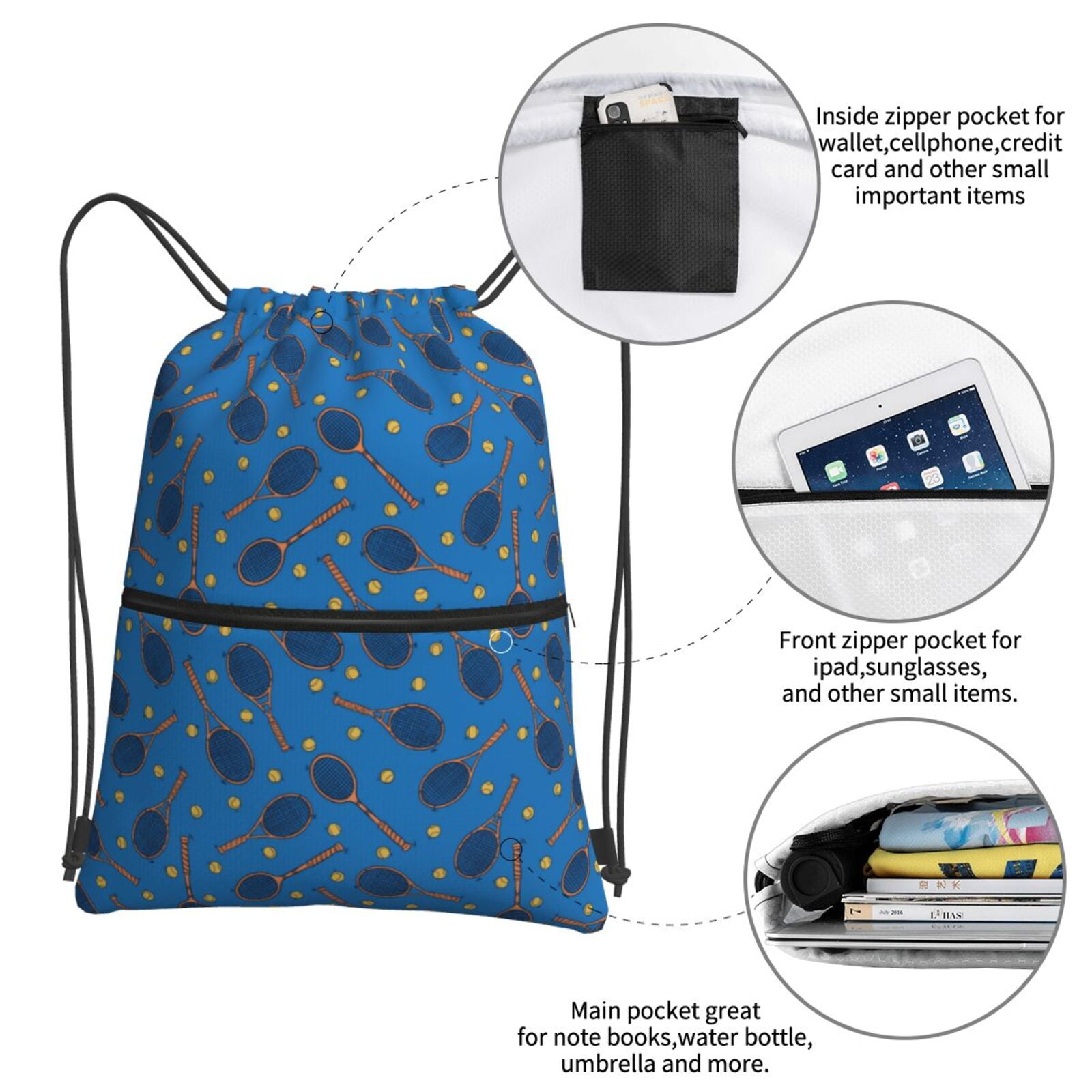 Xecao Tennis Rackets 1 for Drawstring Bags,Pull String Backpack Bags,String Bag Sackpack