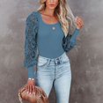 thumbnail image 1 of Women Elegant Fashion Lace Patchwork Hollow Out Lantern Sleeve Pullover Slim Top, 1 of 1