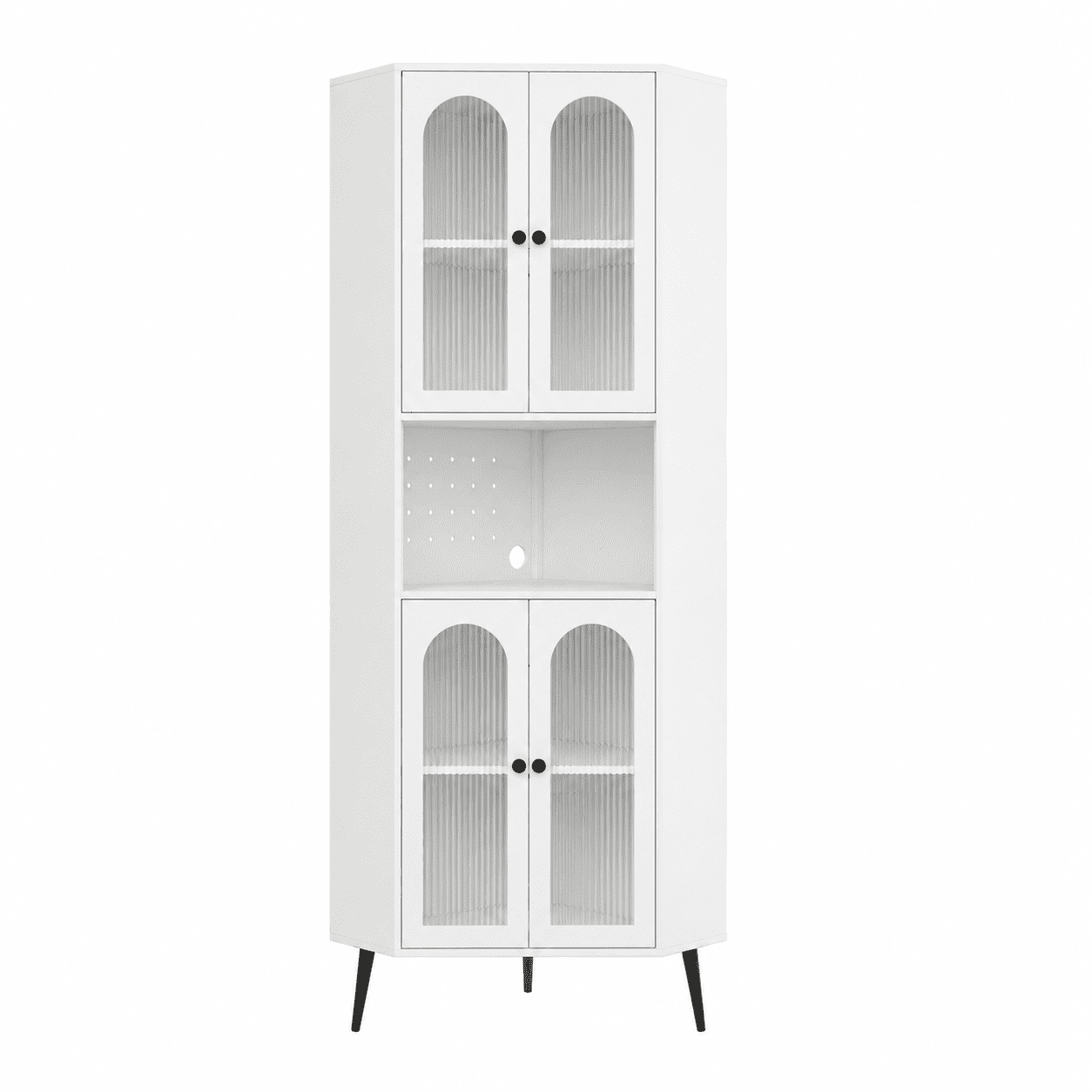 Homy Casa 73" Corner Cabinet with Glass Doors, Tall Storage Cabinet for Living Room, White
