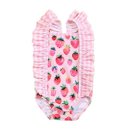 

Baby Girls Bikini Fly Sleeve Square Neck Strawberry/Ice Creams Print Summer Swimming Bathing Swimsuit For 0-3M