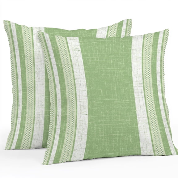 Throw Pillow Covers 24x24 Inch Set of 2, Vintage Mint Green Striped Waterproof Outdoor Pillow Covers, Farmhouse Modern Stripes Boho Decorative Cushion Pillowcases for Couch, Sofa, Bed, Garden, Patio
