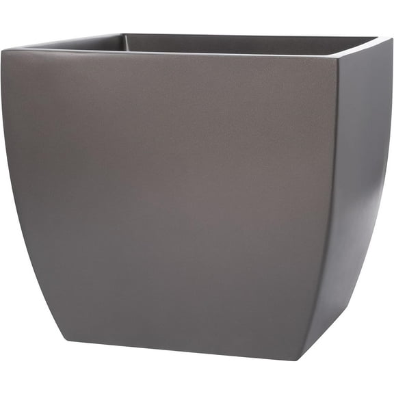 Pacifica Square Curved Fiberglass Planter, Grey, 16 Inch