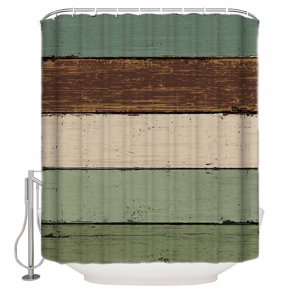 Green Brown Bathroom Shower Curtains with 12 Hooks Polyester Waterproof Shower Curtain for Stalls and Bathtubs Country Wood Grain Abstract Stripe Decorative Bathroom Privacy Curtain 48x72 Inches