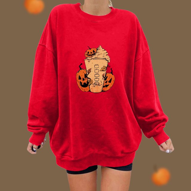 ICHUANYI Liquidación Mujeres Clásico Estampado de Halloween Cuello Redondo Manga Larga Suelta Sudadera Tops ICHUANYI WER202308171499