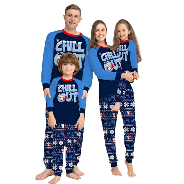 Txlixc Traje de pijama de Navidad familiar, blusa de manga larga impresa con letras + pantalones impresos de alce Snowflake Santa Claus Txlixc moda