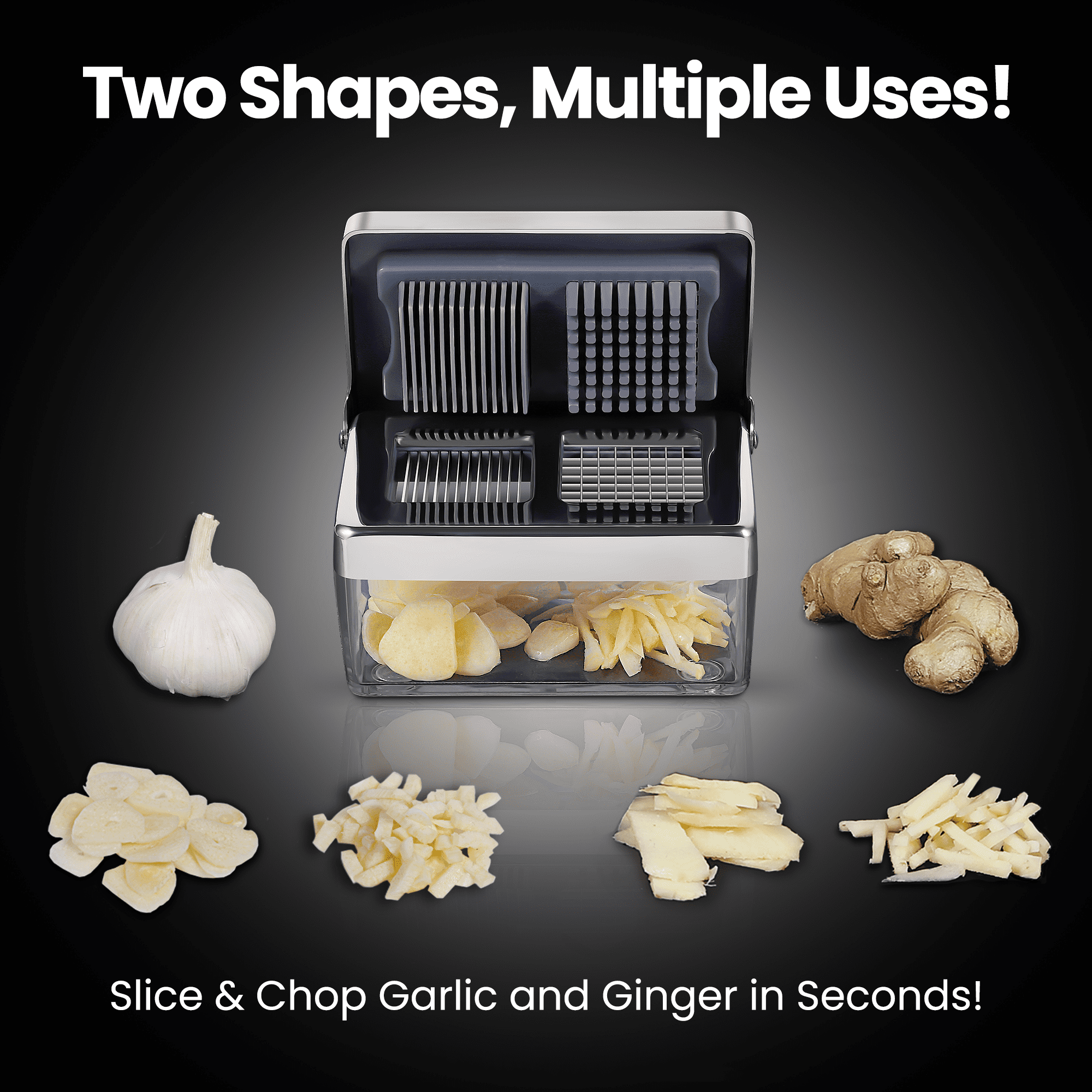 Gourmet Easy -Garlic Press Stainless Steel, Garlic Chopper Mini & Slicer Super Thin 2 in 1, Odor Free Ginger Dicer With Storage Container, Dishwasher Safe Mini Chopper, Premium Mincer with 5 year war
