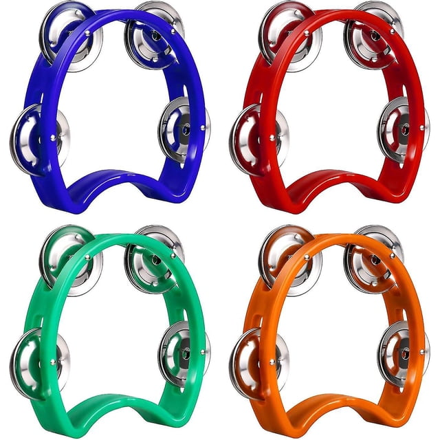 4 Pieces Mini Percussion Tambourine Preschool Education Educational Teaching Aids Hand Rattle Percussion Instrument Four Bell Ring Rattle Party Instru-SinKeeU