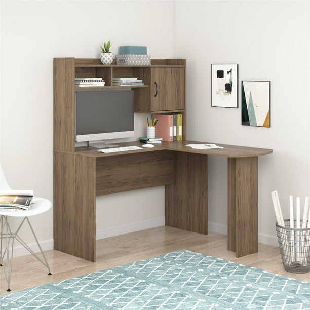 Mainstays LShaped Desk with Hutch, Rustic Oak