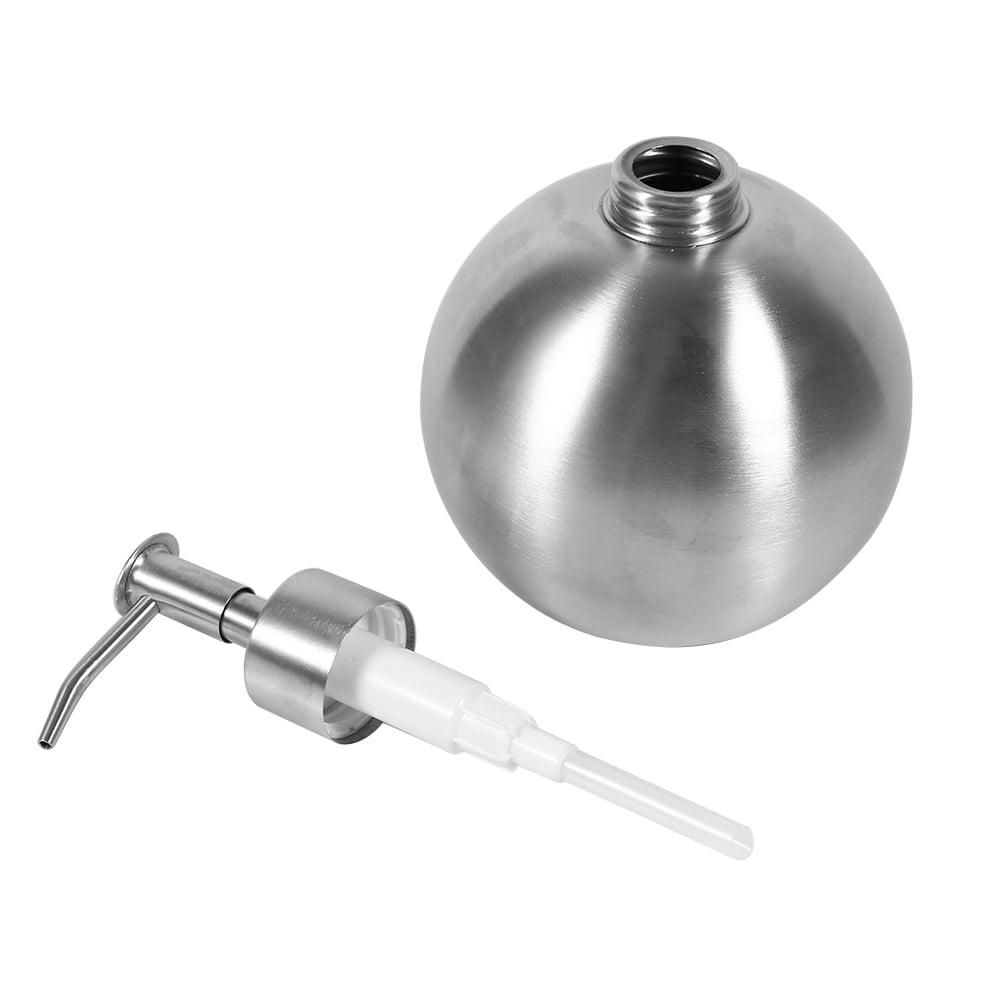 YAHHU 304 Stainless Steel Ball Shaped Bathroom Liquid Soap Dispenser Pump Bottle, 500ml / 17 oz Capacity, Silver