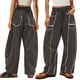 thumbnail image 2 of Pantalones de Mujer Holgados de Pierna , Estilo Palazzo, Informales, con Cordón en la Cintura y Bolsillos. Gris Oscuro L, 2 of 6