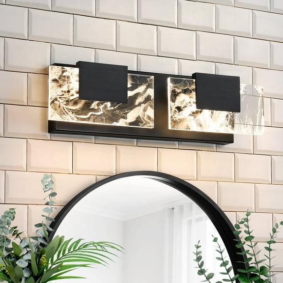 LED Bathroom Vanity Light 2-Light Matte Black Acrylic Modern Lighting Fixtures Smoke Design 3000K Wall Lights Fixture Over Mirror