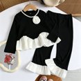 thumbnail image 2 of Spazoro Girls 2PC Outfit Sets, Elastic Waist Round Neck Long Sleeve Fall Matching Casual Clothing for Daily Wear Black Size 2-3T, 2 of 7
