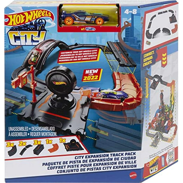 Hot Wheels City-Transporteur T-Rex pour +20 voitures, piste de course 