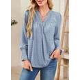 thumbnail image 3 of Corabera Pleated Blouses for Women Dressy Casual Long Sleeve Shirts Fall Ruffle Sleeve Tops for Women Flowy Bohemian Clothes Blue L, 3 of 7