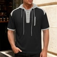 thumbnail image 6 of Men's Colorblock Short Sleeve Hoodie T-Shirt | Cotton Blend Pullover Hooded Top | Crewneck, Athletic Fit, Kangaroo Pocket | Breathable, Stretch Fabric | Casual Daily, | Zenithor,Black L, 6 of 9