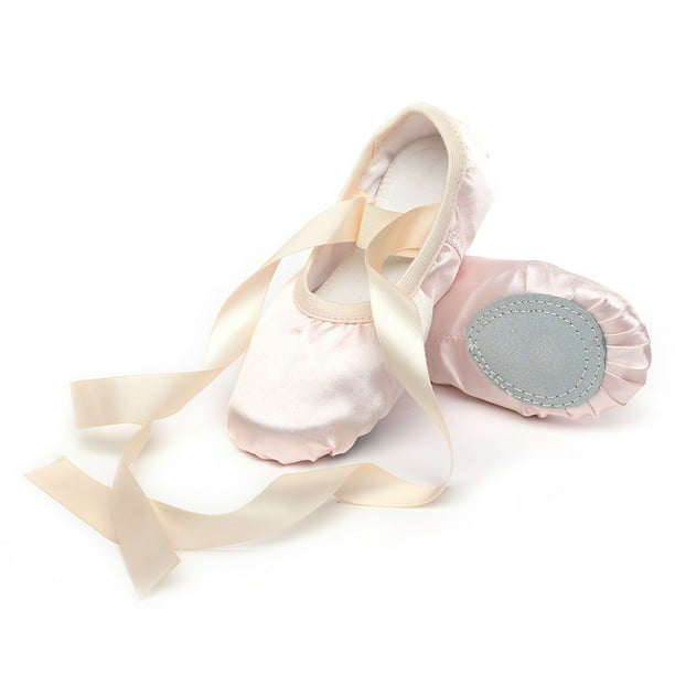 Zapatillas de ballet con cinta, puntera de cuero, zapatos de práctica de yoga en interiores, zapatos con cordones para adultos, zapatos de baile de satén con suela suave y dos suelas