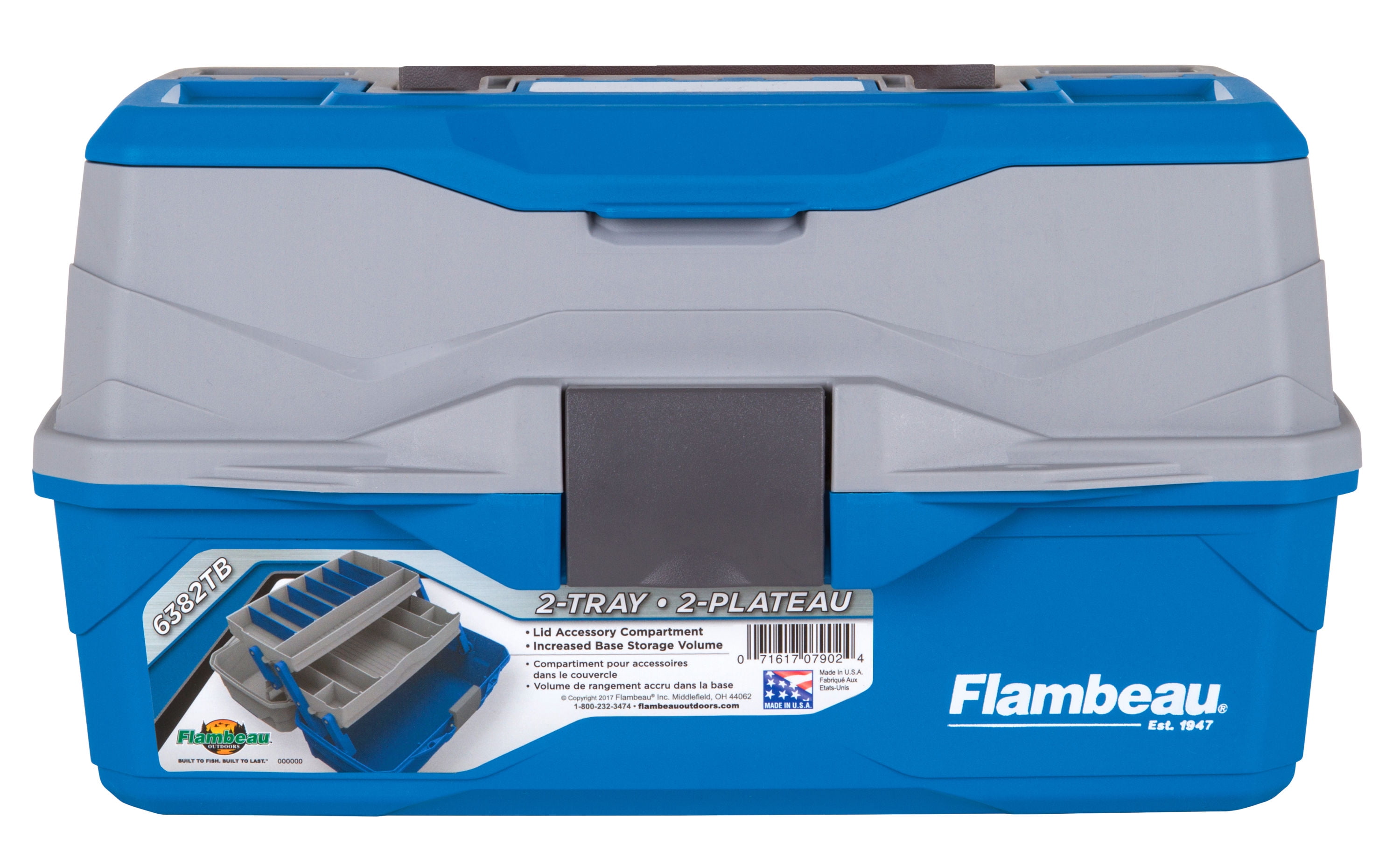 Flambeau Outdoors, 6382TB  Classic Two Tray Fishing Tackle Box, Blue, Plastic, 14 inches long