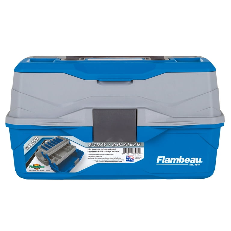 Flambeau Outdoors, 6382TB Classic Two Tray Fishing Tackle Box, Blue,  Plastic, 14 inches long