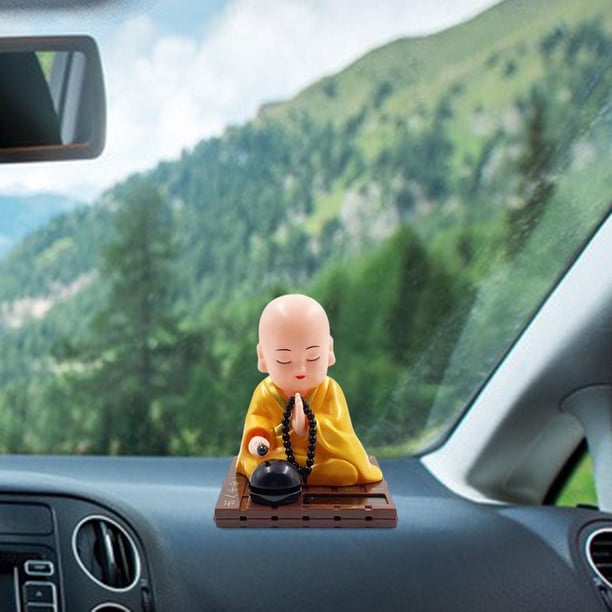 Estatuilla de pequeño monje Juguetes de baile solar Sacudir la cabeza Muñecas Decoración del coche Adorno Bobble Head Juguete para escritorio Oficina Amarillo Soledad Adorno de figuras