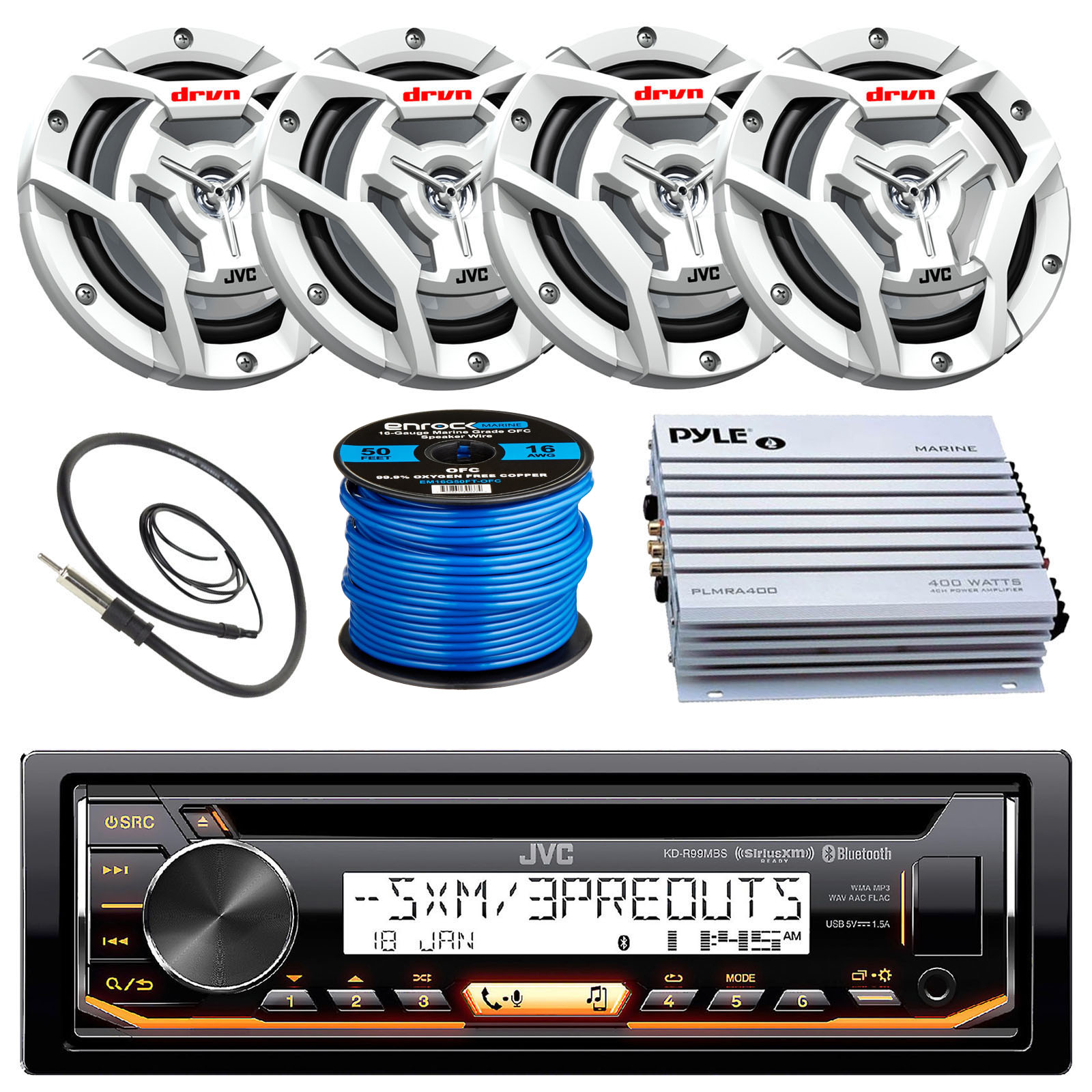 JVC KDR99MBS Marine Boat Yacht Radio Stereo CD Player Receiver Bundle