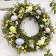 thumbnail image 1 of (Verde) Corona de huevos de Pascua de 15,75 "para Pascua, vacaciones, fiestas, decoración de pared Corona de primavera de ratán con flores mixtas, ramas y huevos rosados., 1 of 5