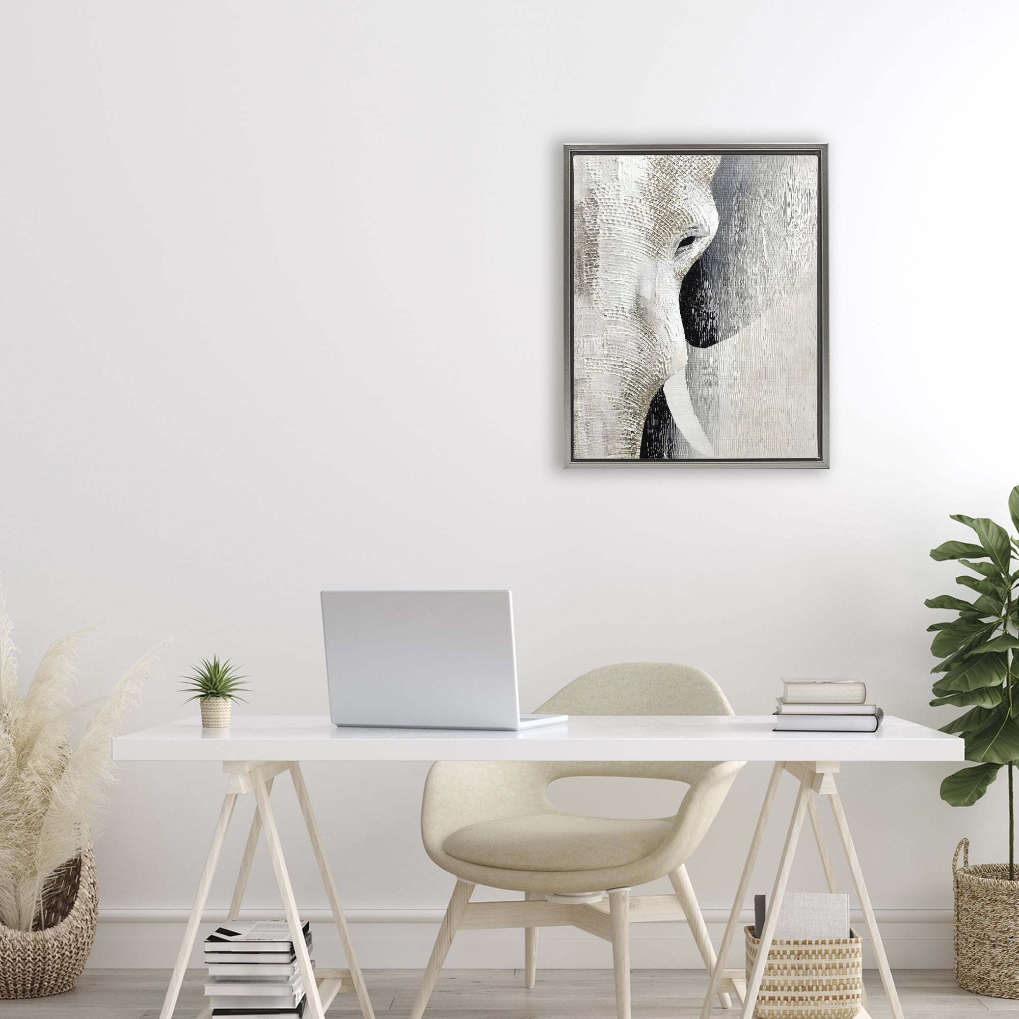Stupell Industries Faux Textured Elephant Gray Framed Floater Canvas Wall Art, design by LSR Design Studio